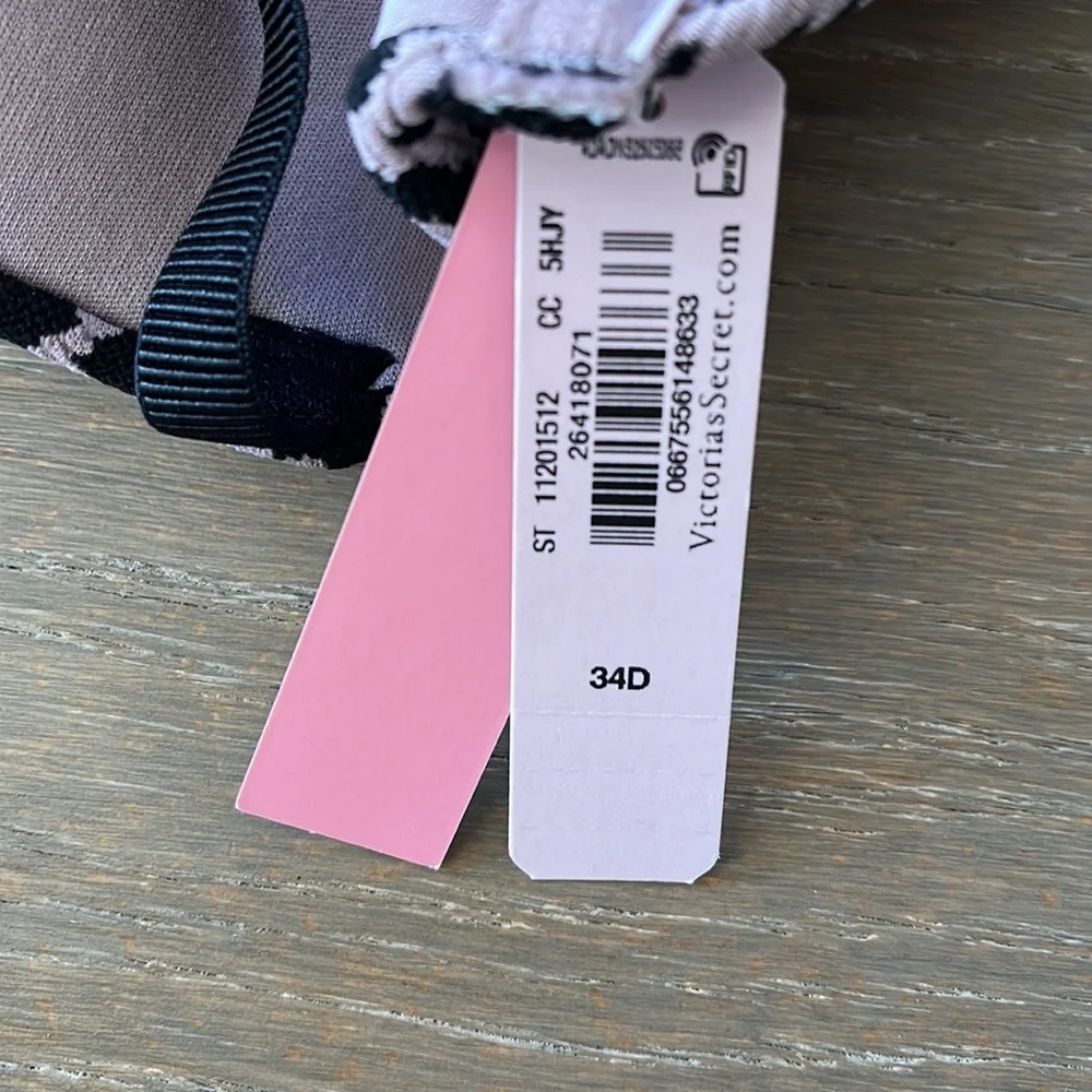 Victoria’s Secret Black and Dusty Pink Leopard Print Bikini Top size 34D